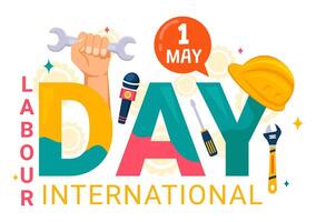 internacional labor día vector ilustración en 1 mayo con diferente profesiones y gracias usted a todas trabajadores para tu difícil trabajo en plano antecedentes