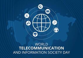 World Telecommunication and Information Society Day Vector Illustration on May 17 with Communications Network Across Earth Globe in Flat Background