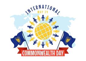 Commonwealth Day Vector Illustration on 24 may of Helps Guide Activities by Commonwealths Organizations with Waving Flag in Flat Cartoon Background