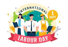 internacional labor día vector ilustración en 1 mayo con diferente profesiones y gracias usted a todas trabajadores para tu difícil trabajo en plano antecedentes