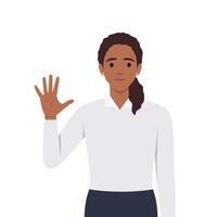 Young woman Character raise his hand to show the count number 5. vector