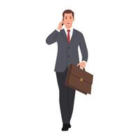 Businessman walking down the street and talking on the phone. vector