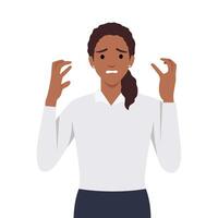 Young woman Frustrated gesture with hands. vector