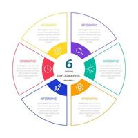 Circle shape infographic chart template with 6 options. vector