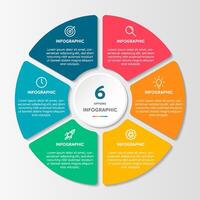 Circle shape infographic chart template with 6 options. vector