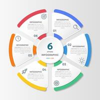 Circle shape infographic chart template with 6 options. vector