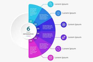 Circle shape infographic chart template with 6 options. vector