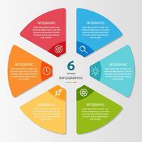 Circle shape infographic chart template with 6 options. vector