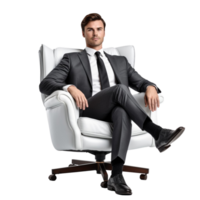 AI generated businessman sitting on chair png