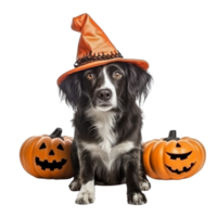 AI generated dog wearing a halloween witch hat png