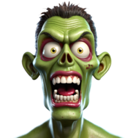 ai generato 3d personaggio pauroso zombie viso, 3d interpretazione stile nel trasparente sfondo png