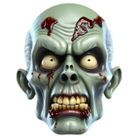 ai generado 3d personaje de miedo zombi rostro, 3d representación estilo en transparente antecedentes png