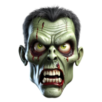 AI generated 3d character Scary Zombie face, 3d rendering style in transparent background png