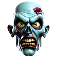 AI generated 3d character Scary Zombie face, 3d rendering style in transparent background png