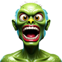 ai gerado 3d personagem assustador zumbi face, 3d Renderização estilo dentro transparente fundo png