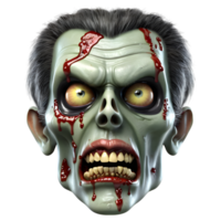 AI generated 3d character Scary Zombie face, 3d rendering style in transparent background png