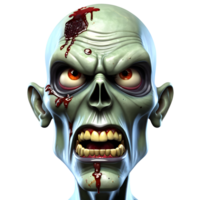 AI generated 3d character Scary Zombie face, 3d rendering style in transparent background png