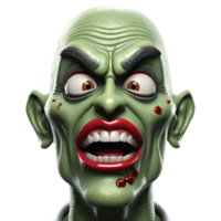 AI generated 3d character Scary Zombie face, 3d rendering style in transparent background png