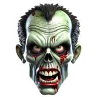 ai generado 3d personaje de miedo zombi rostro, 3d representación estilo en transparente antecedentes png