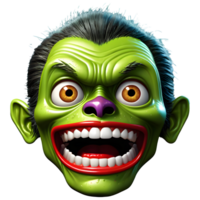 AI generated 3d character Scary Zombie face, 3d rendering style in transparent background png