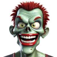 AI generated 3d character Scary Zombie face, 3d rendering style in transparent background png