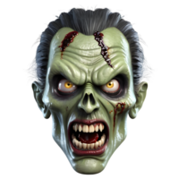 ai generado 3d personaje de miedo zombi rostro, 3d representación estilo en transparente antecedentes png