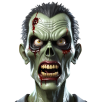 ai gegenereerd 3d karakter eng zombie gezicht, 3d renderen stijl in transparant achtergrond png