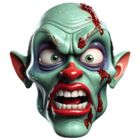 AI generated 3d character Scary Zombie face, 3d rendering style in transparent background png