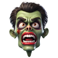 AI generated 3d character Scary Zombie face, 3d rendering style in transparent background png