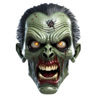 AI generated 3d character Scary Zombie face, 3d rendering style in transparent background png