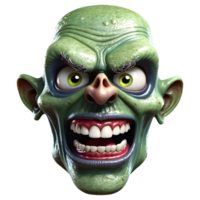 AI generated 3d character Scary Zombie face, 3d rendering style in transparent background png