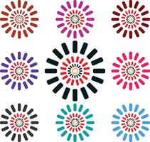 Set of colorful sunburst icons in flat style. Vector illustration.