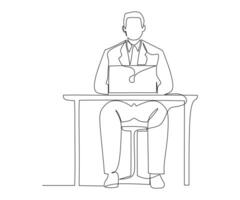 Continuous one line drawing businessman sitting and typing on laptop computer. Prepare important data to presenting in front of new investors. Hectic. Single line draw design vector illustration