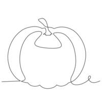 Single continuous line drawing of whole big round healthy organic pumpkin for orchard logo identity. Fresh fall fruitage concept for fruit garden icon. Modern one line draw design vector illustration6