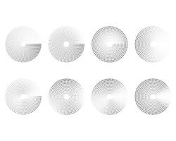 Dotted circles lines, converging circular rings of dashed line circles. vector