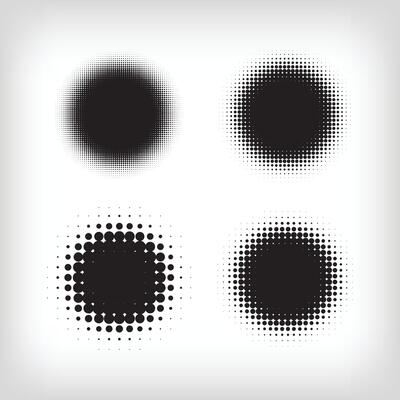 Halftone texture with 4 different round dots. Vector. Modern background for posters, websites, web pages, business cards, postcards, interior design. Punk, pop, grunge in vintage style. Minimalism.
