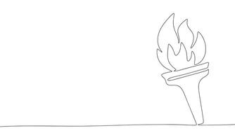 Torch one line continuous. Line art flame torch, sport banner concept. Hand drawn vector art.