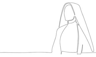 Nun one line continuous. Line art Christian nun, religion banner concept. Hand drawn vector art.