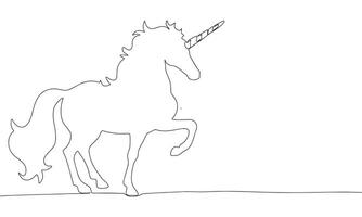 One line continuous unicorn. Line art unicorn silhouette isolated on white background. Hand drawn vector art.