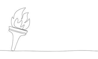 Torch one line continuous. Line art flame torch, sport banner concept. Hand drawn vector art.