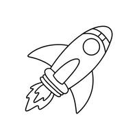 Doodle rocket isolated on white background. Colored outline rocket. Hand drawn vector art.