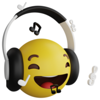 Listening music emoji side view clipart flat design icon isolated on transparent background, 3D render emoji and emoticon concept png