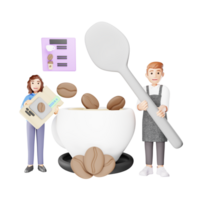 Young Boy and Girl Making Coffee Together in 3D Cartoon Scene png