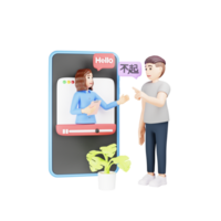 3d personnage illustration de une homme en utilisant un en ligne interprète png