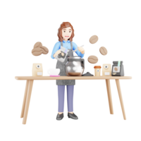 3d personagem jovem menina fazer café café jarro - manhã preparar ilustração png