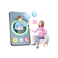 3D Character Illustration - Girl Learning Foreign Language with Mobile App png