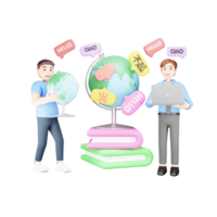 Man Exploring Global Languages - 3D Character Illustration png