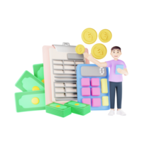 pagamento calcolo 3d personaggio illustrazione - finanziario pianificazione e budgeting png