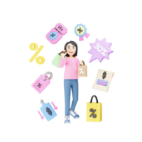 3D Character Illustration with Payment Discount Offer png
