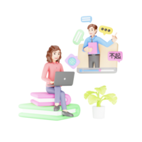 virtuel Langue apprentissage - 3d personnage femme avec en ligne tuteur - éducatif illustration png